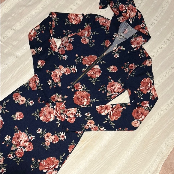 Ladies J for Justify Navy Floral Hooded Dress - Picture 1 of 8